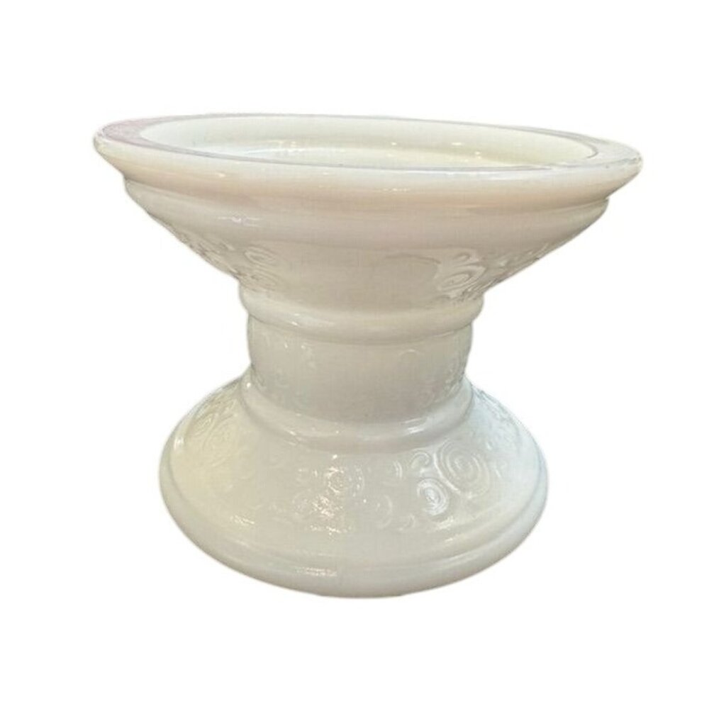 Vintage White Milk Glass Pedestal Candle Holder With Embossed Swirl Pattern